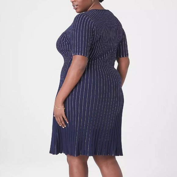 Lane Bryant Plus Size 20 Womens Comfort Fit Knit Dress Broken Stripe Navy Blue - Picture 2 of 7